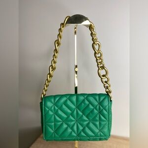 ZARA QUILTED CHAIN STRAP SHOULDER GREEN BAG W DUST BAG NWOT
